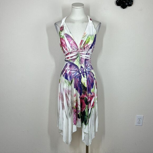 Kisses & Hugs Dresses & Skirts - Y2K Dress Womens XL Butterfly Floral Halter Sundress Handkerchief 00s Fairy